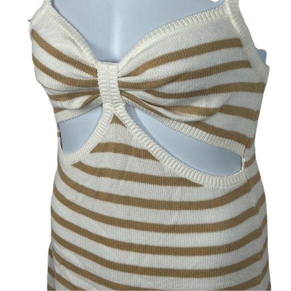 Aerie White & Tan Striped Cutout Tank Dress Medium Boho Summer Festival Style - Picture 6 of 14